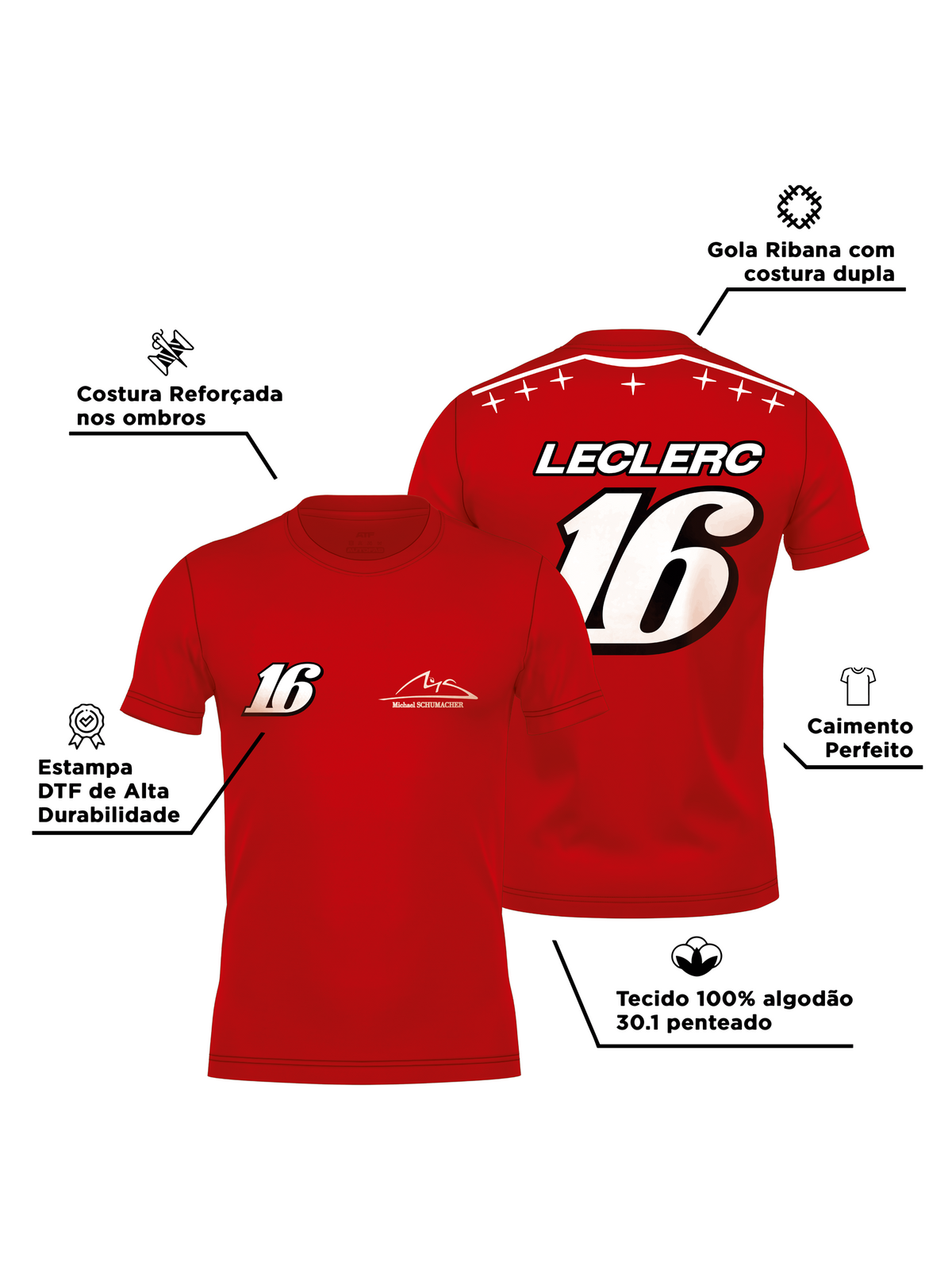 Camiseta Algodão Charles Leclerc Edição Monza 2026 Vermelha