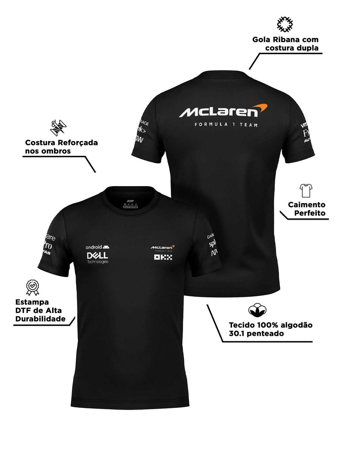 Camiseta Algodão Mclaren 2024 Preta