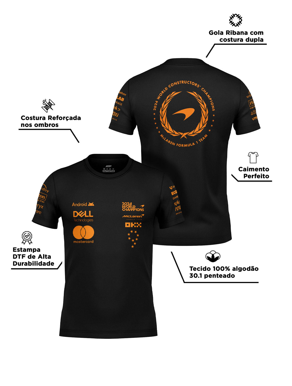 Camiseta Mclaren Edição Campeão Mundial 2024 100% Algodão