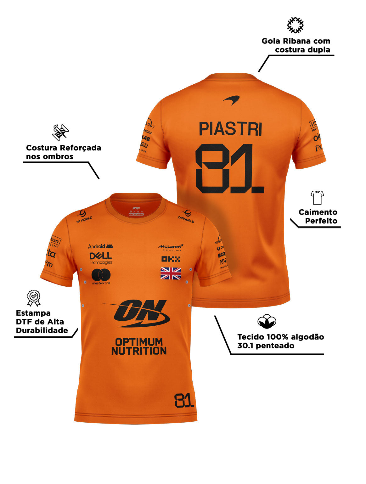 Camiseta Algodão Mclaren Oscar Piastri Laranja 2025
