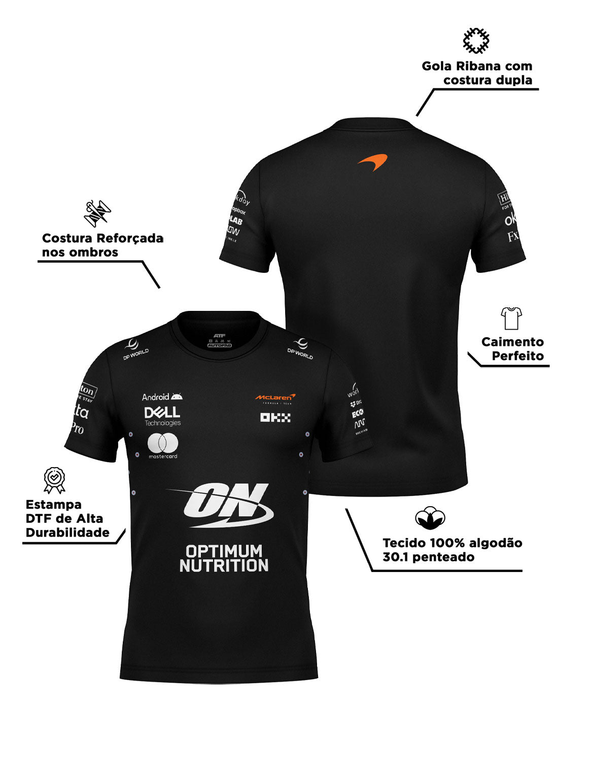 Camiseta Algodão Mclaren Equipe Preto 2025