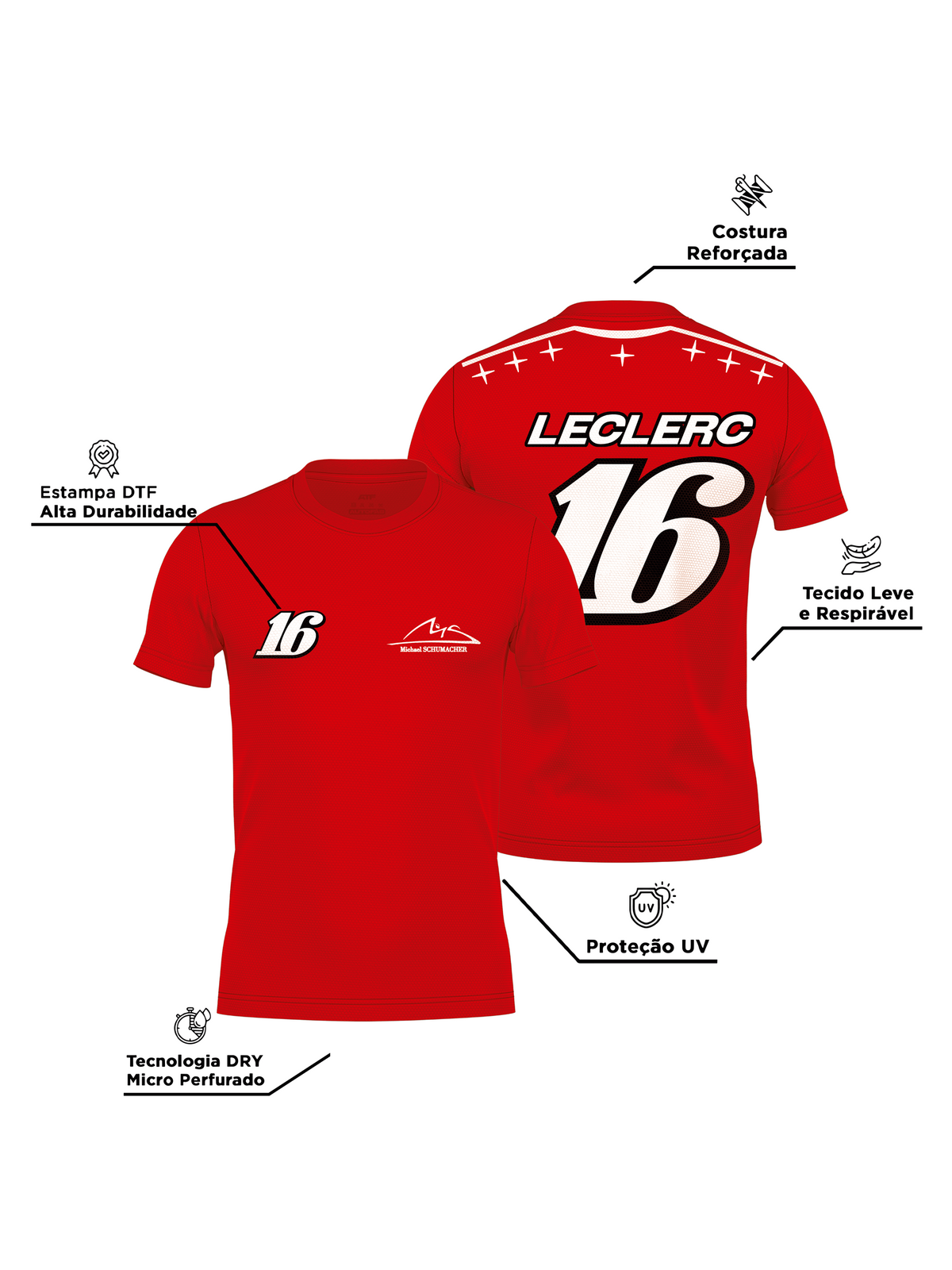 Camiseta Dryfit Charles Leclerc Edição Monza 2026 Vermelha