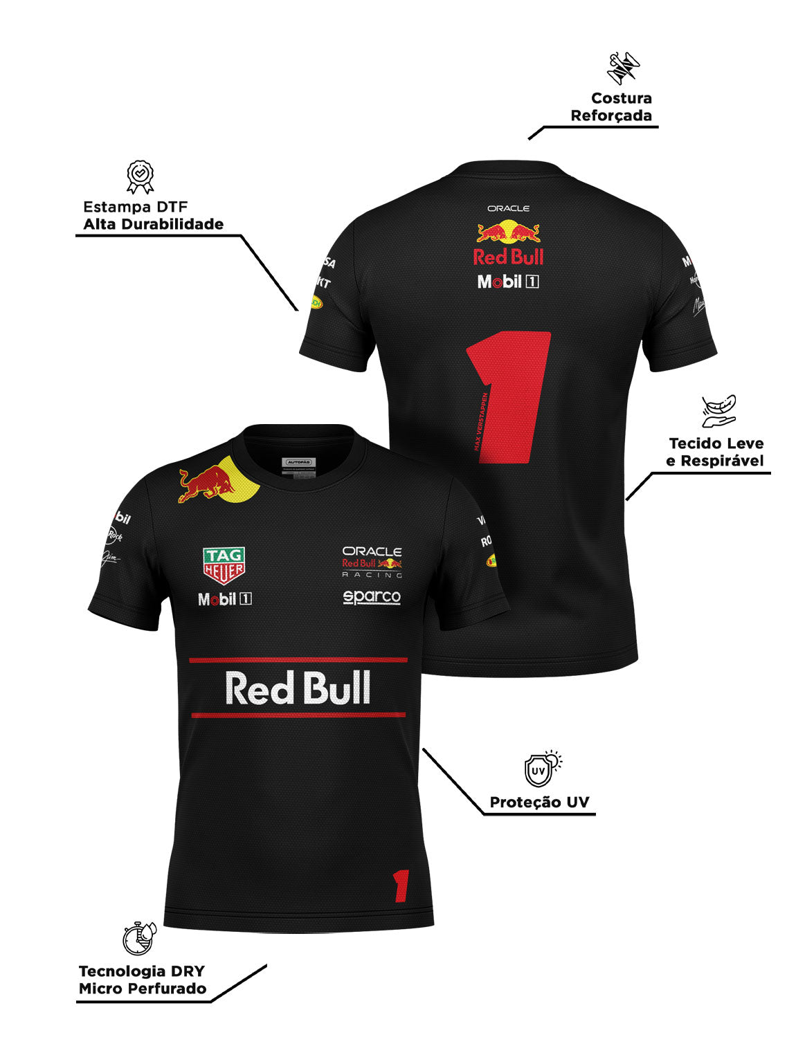 Camiseta Dryfit Red Bull Max Verstappen Preto 2025