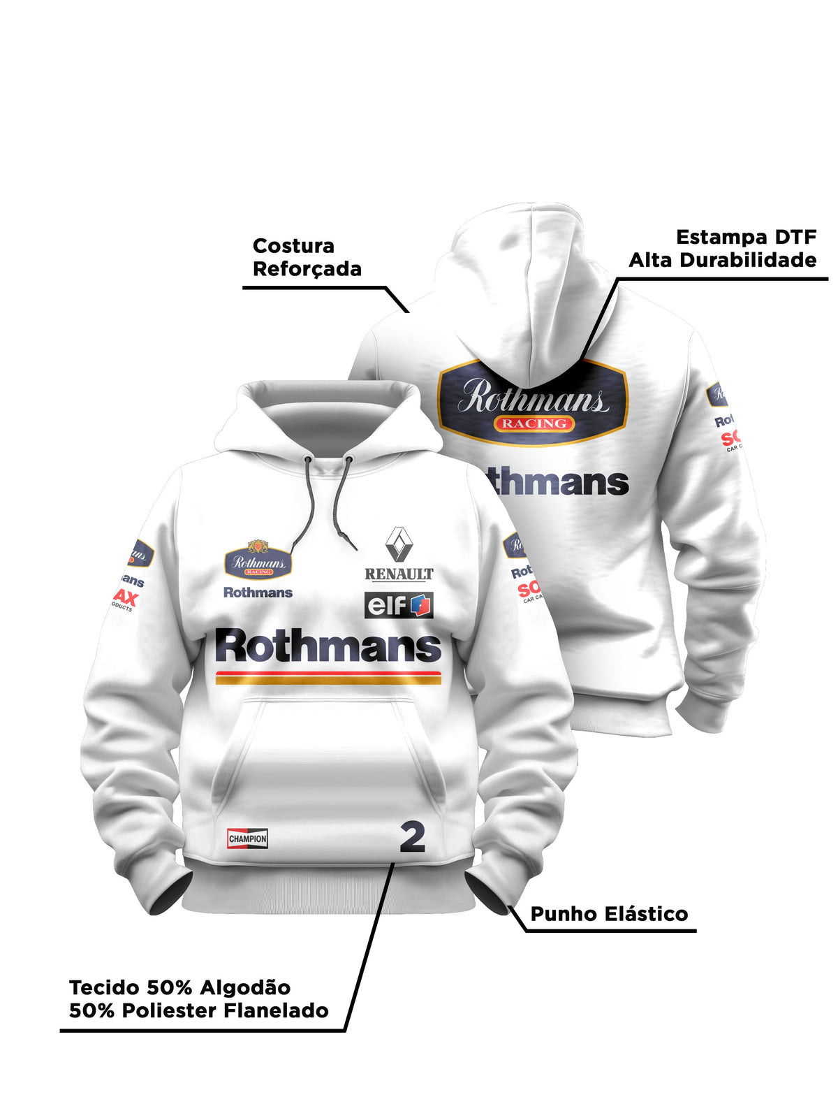 Moletom Canguru Wlliams Retrô Rothmans Racing Branco