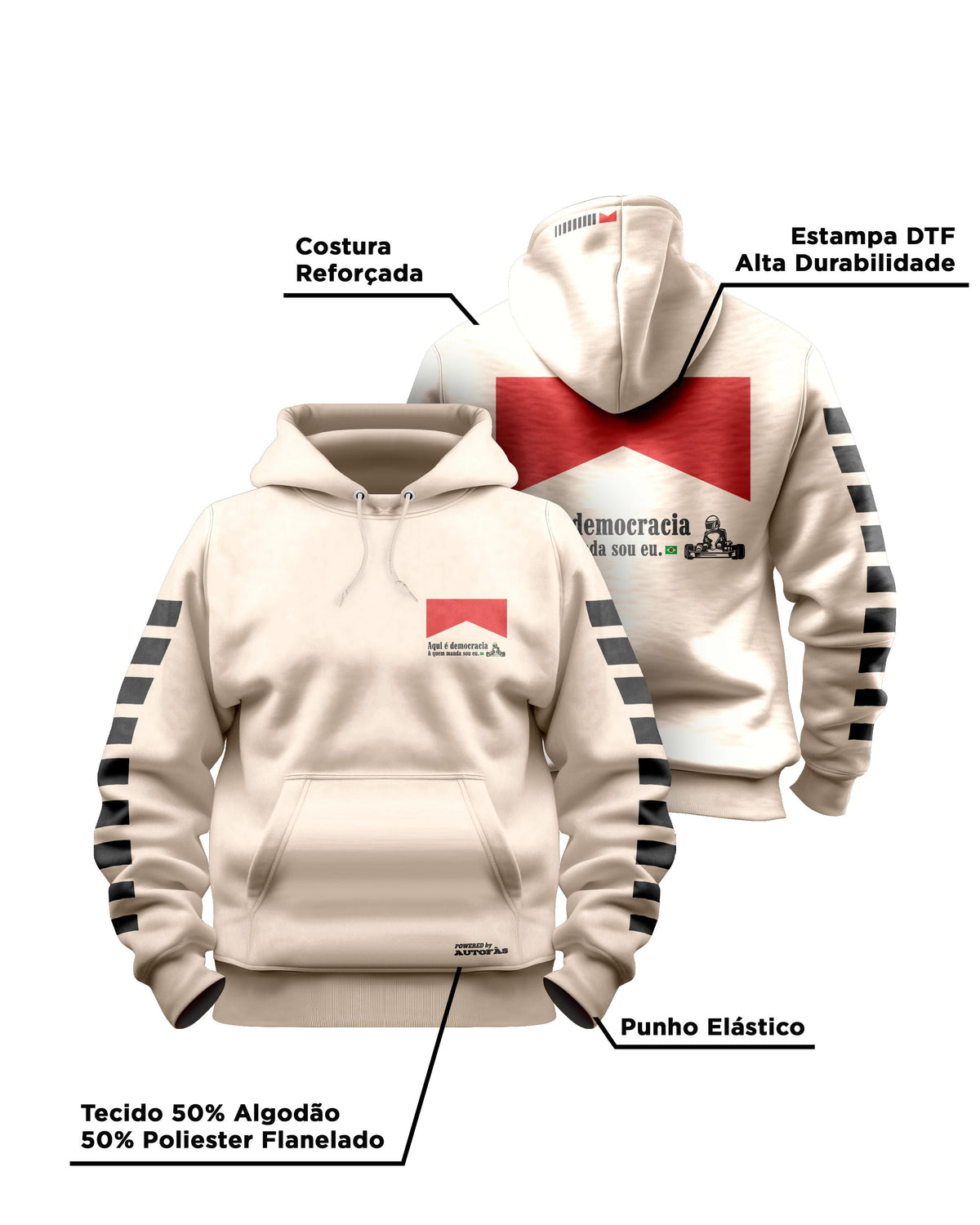 Moletom Canguru Democracia Retrô Off White