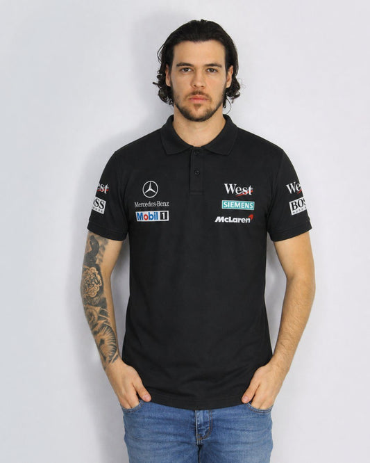 Camisa Polo Mclaren West Mercedes Retrô Preta