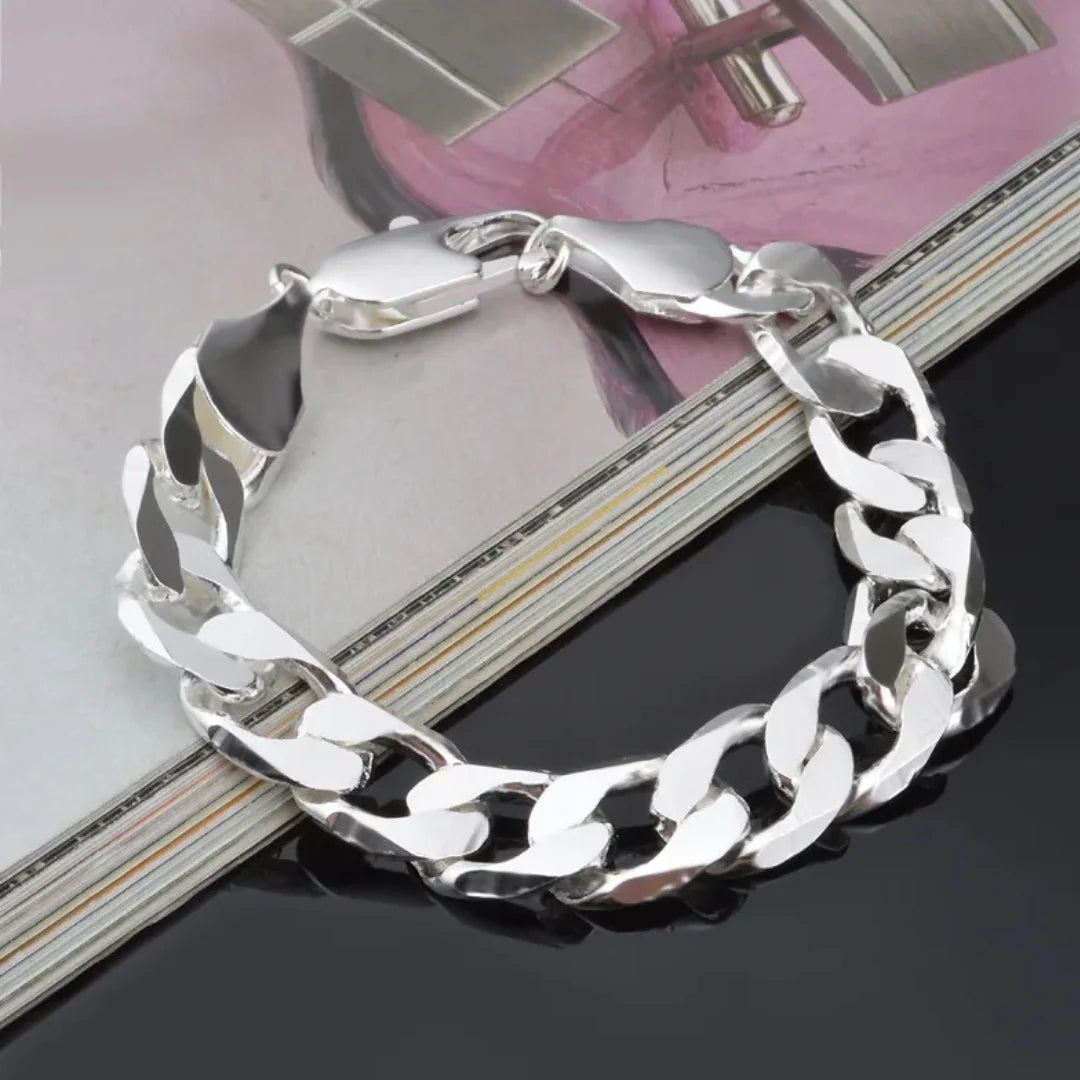 925 Silver Swiss Figaro Bracelet with 6 to 8mm Zirconia