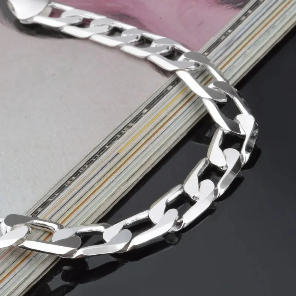 925 Silver Swiss Figaro Bracelet with 6 to 8mm Zirconia