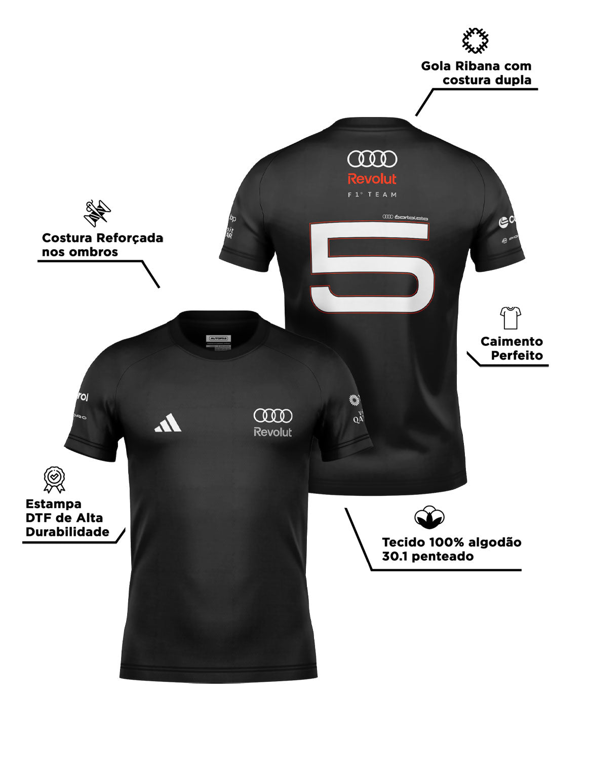 Camiseta Audi Bortoleto 2026 Algodão Preto