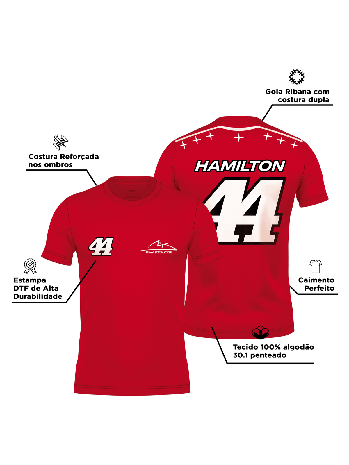Camiseta Algodão Lewis Hamilton Edição Monza 2026 Vermelha