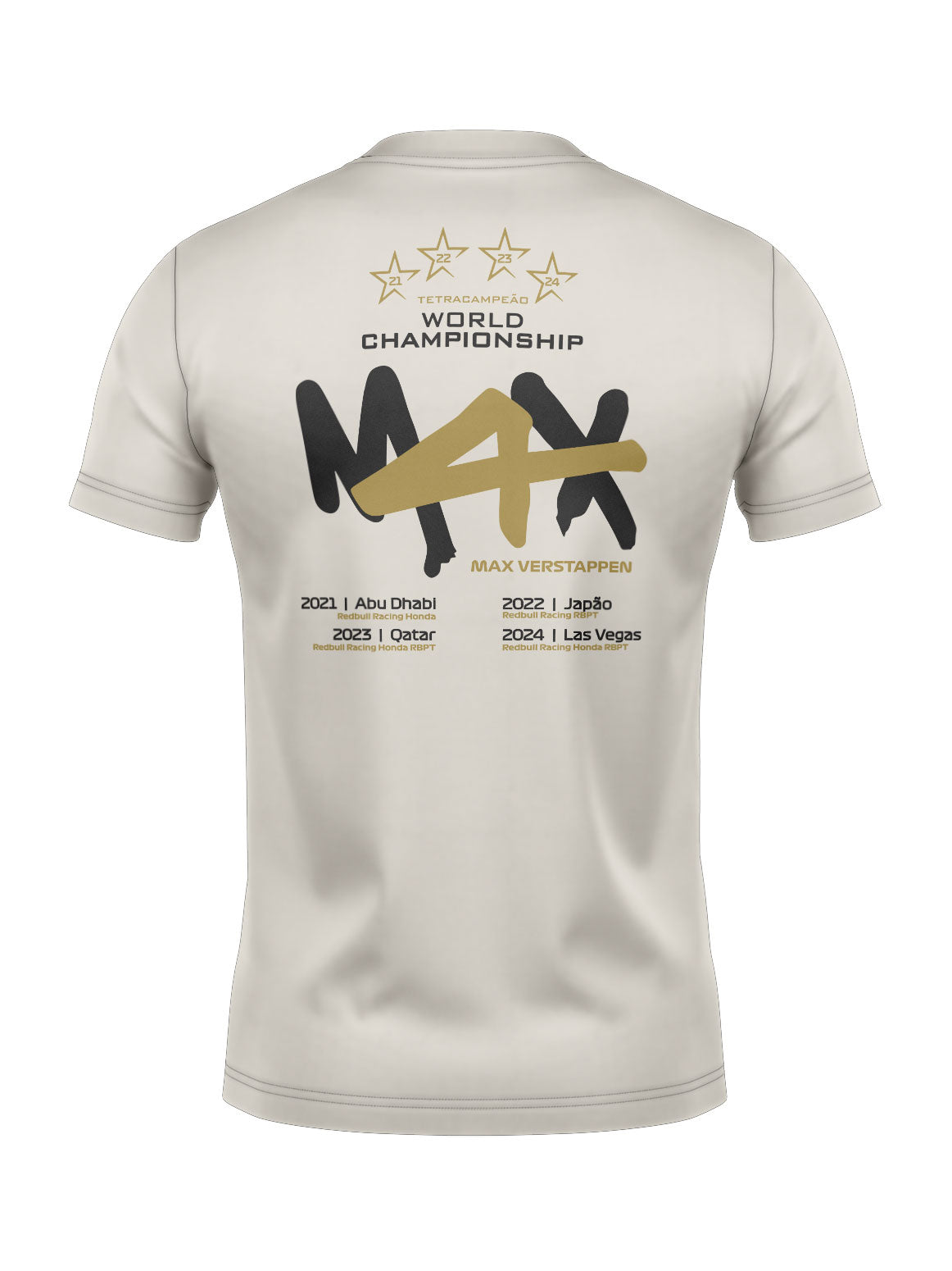 Camiseta Max Verstappen Campeão Mundial 2024 Off White Algodão