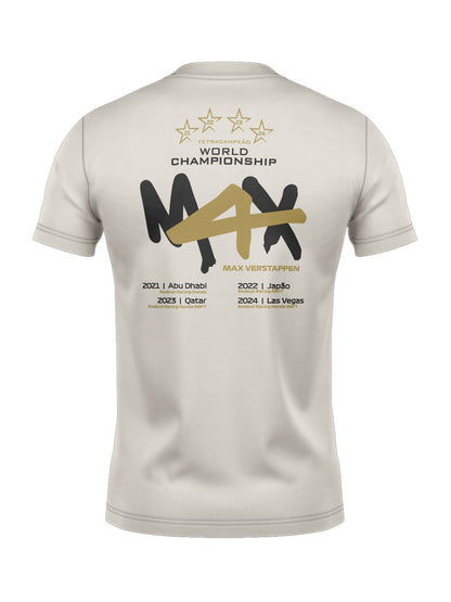 Camiseta Max Verstappen Campeão Mundial 2024 Off White Algodão