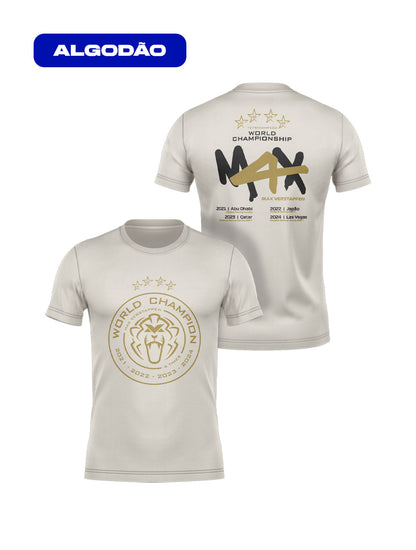Camiseta Max Verstappen Campeão Mundial 2024 Off White Algodão