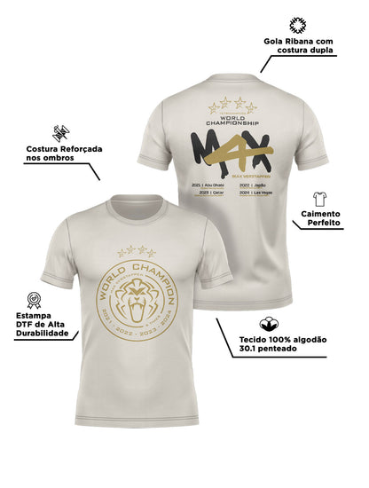 Camiseta Max Verstappen Campeão Mundial 2024 Off White Algodão