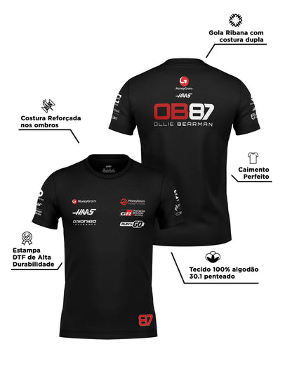 Camiseta Algodão Haas Oliver Bearman Preto 2025