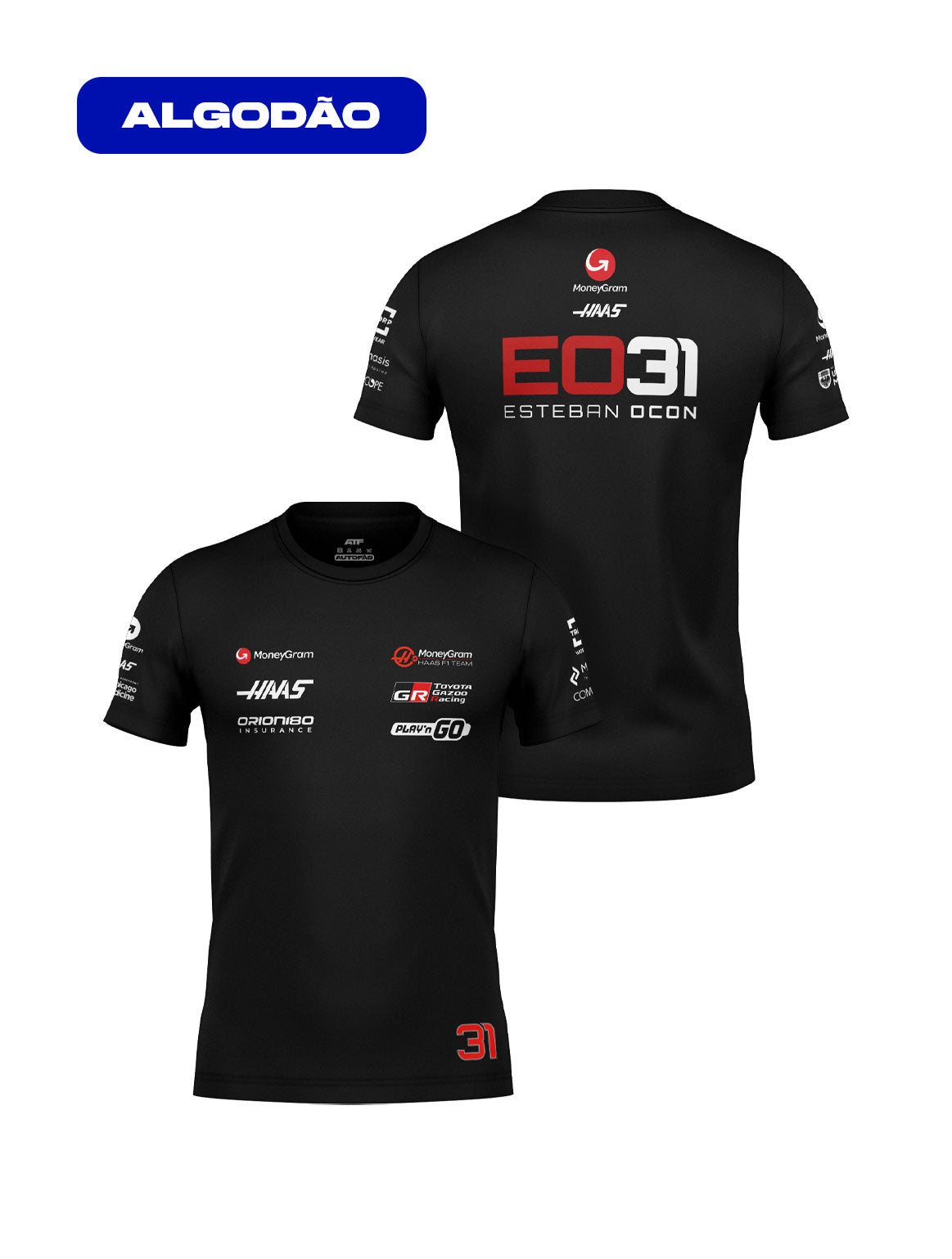 Camiseta Algodão Haas Esteban Ocon Preto 2025