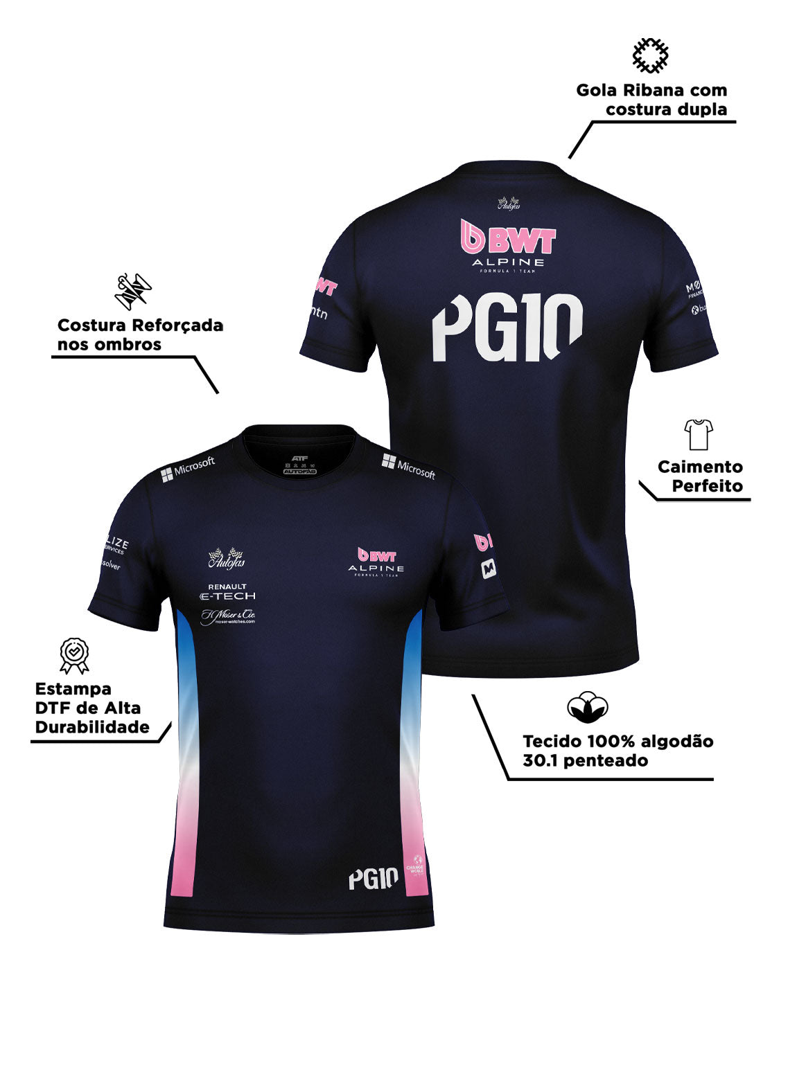 Camiseta Algodão Alpine Pierre Gasly Azul Marinho 2025