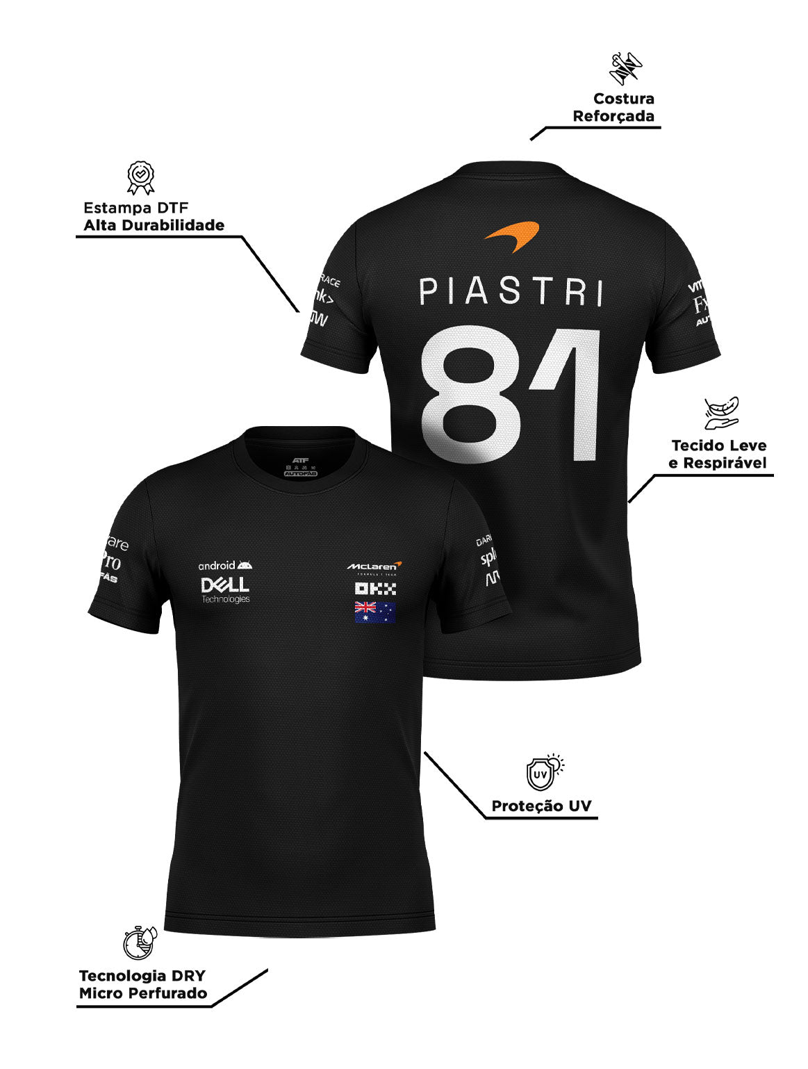 Camiseta DryFit Oscar Piastri Mclaren 2024 Preta