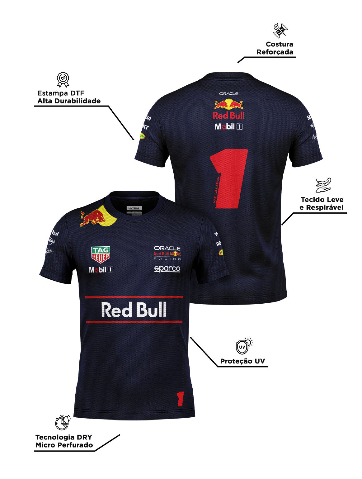 Camiseta Dryfit Red Bull Max Verstappen Azul Marinho 2025