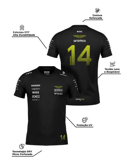 Camiseta Dryfit Aston Martin Fernando Alonso Preto 2025