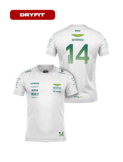 Camiseta Dryfit Aston Martin Fernando Alonso Branco 2025