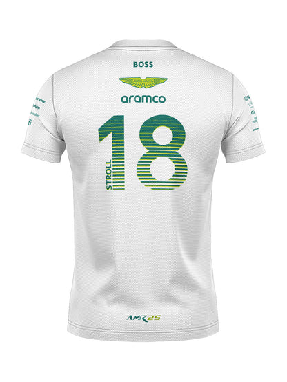 Camiseta Dryfit Aston Martin Lance Stroll Branco 2025