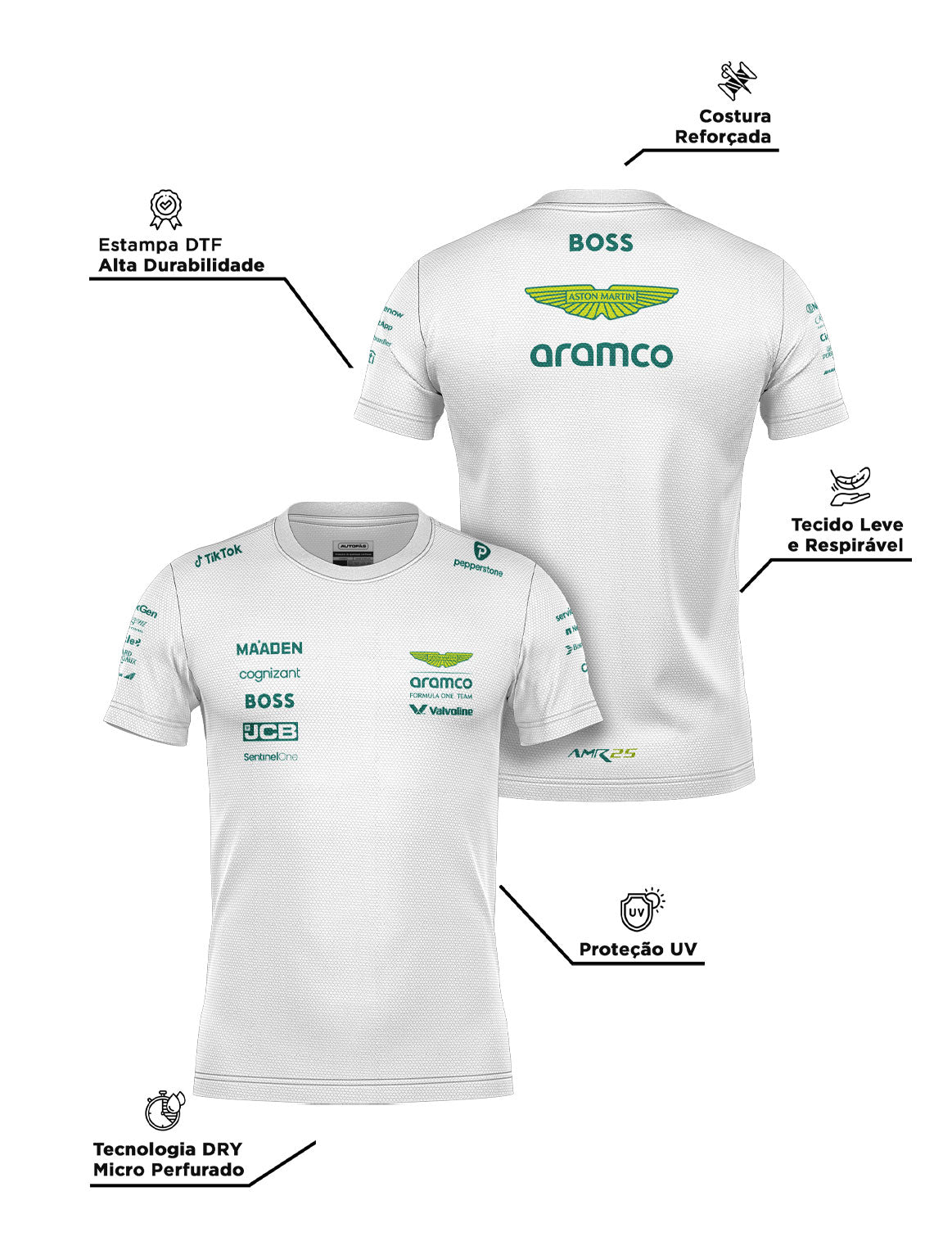 Camiseta Dryfit Aston Martin Equipe Branco 2025