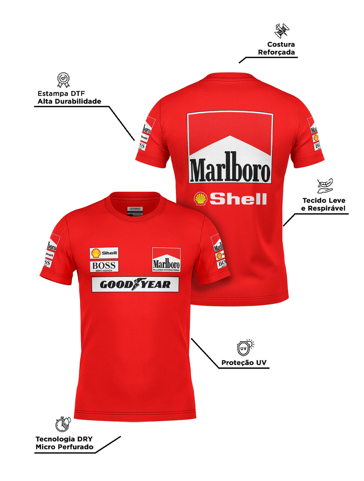 Camiseta Dryfit McLaren Marlboro Vermelho Retrô OB