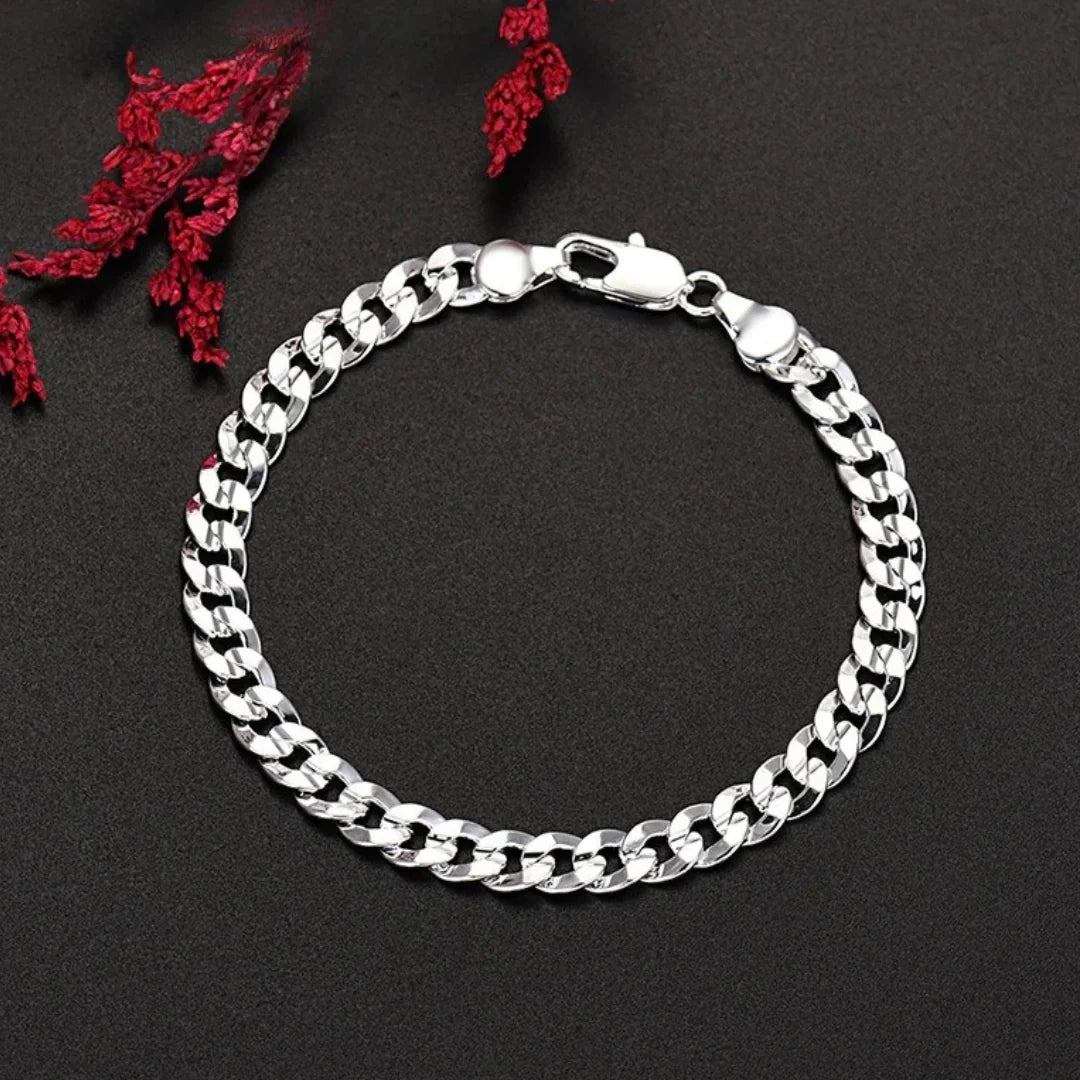 Holland 925 Silver Bracelet with Geometric Design and 7mm Zircon