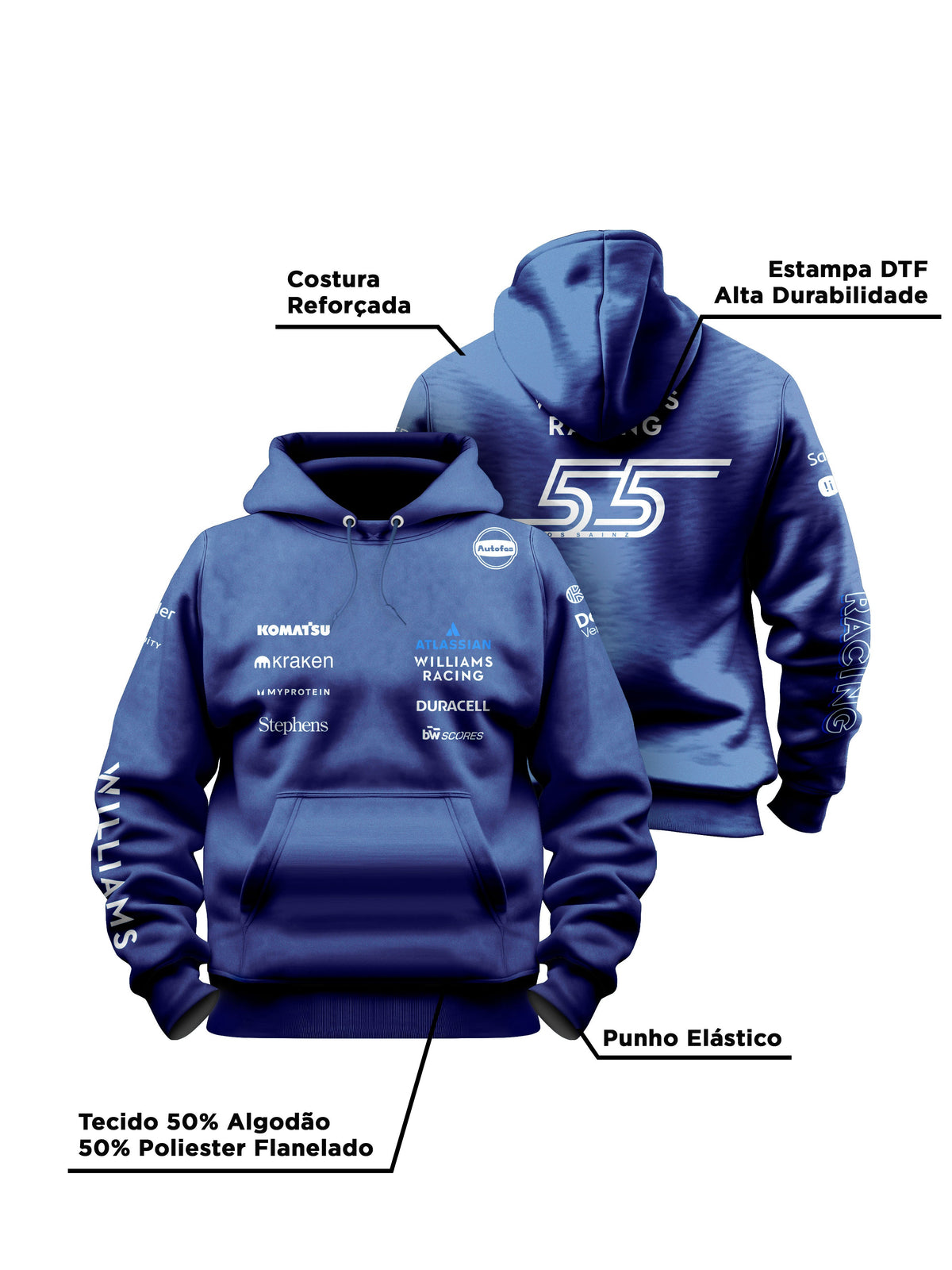 Moletom Canguru Williams Carlos Sainz 2025 Azul Marinho