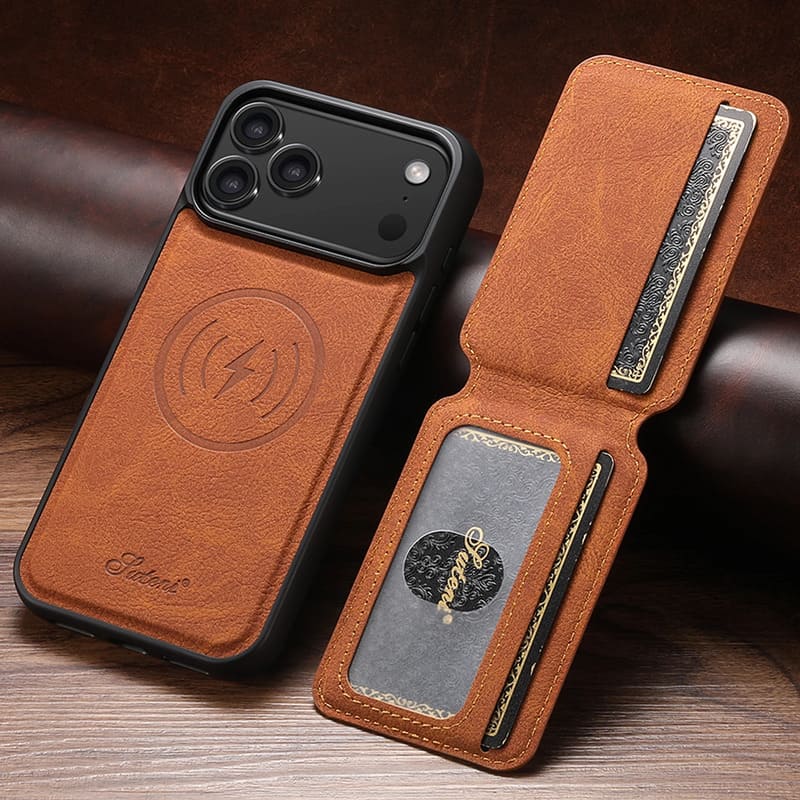 Premium Leather Wallet Case – MagSafe-Compatible (iPhone 12–17)