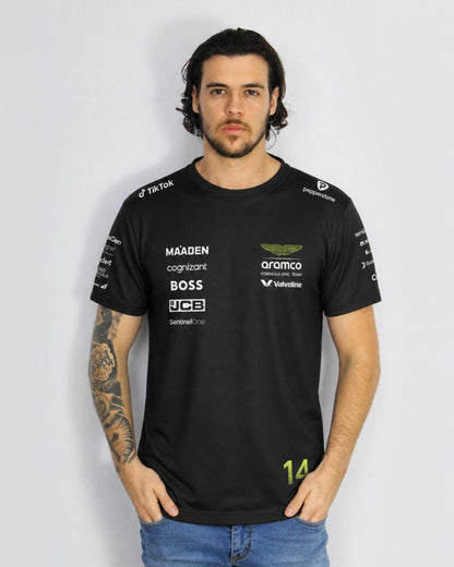 Camiseta Algodão Aston Martin Fernando Alonso Preto 2025