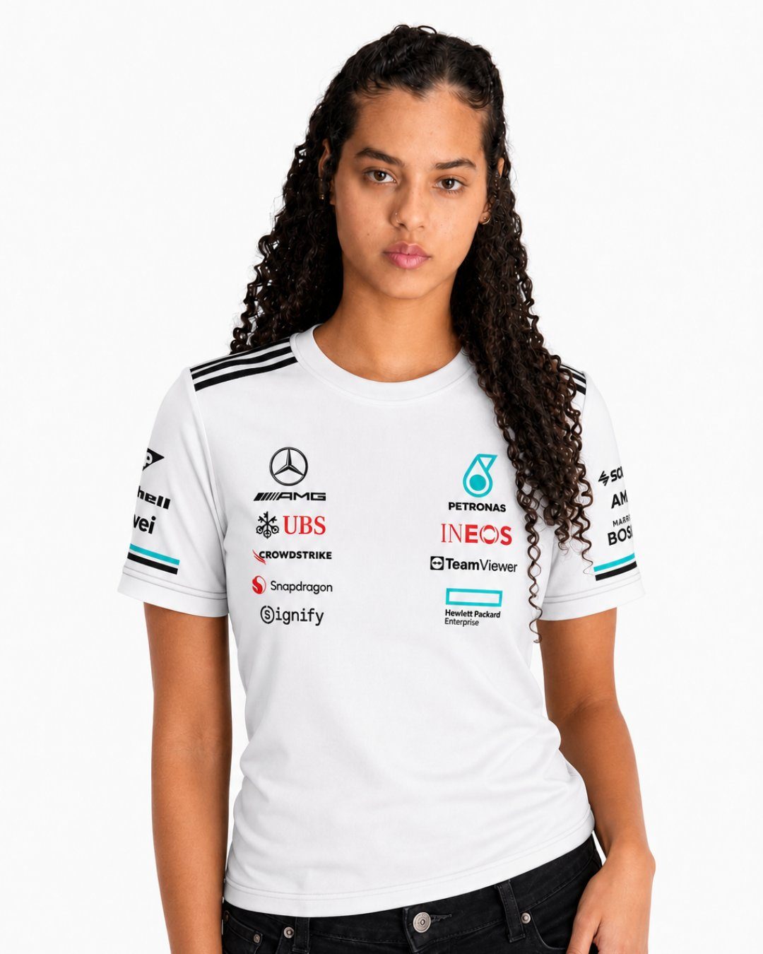 Camiseta Algodão Mercedes Equipe Branco 2025