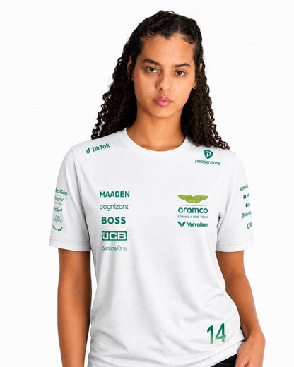 Camiseta Dryfit Aston Martin Fernando Alonso Branco 2025