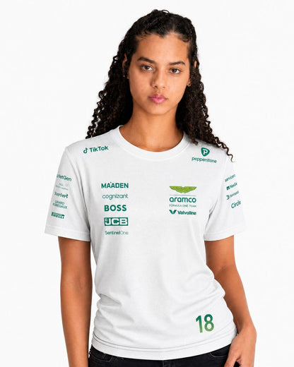 Camiseta Dryfit Aston Martin Lance Stroll Branco 2025