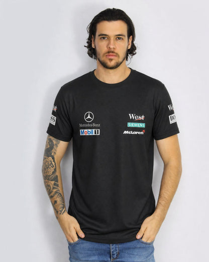 Camiseta DryFit Mclaren West Mercedes Retrô Preta
