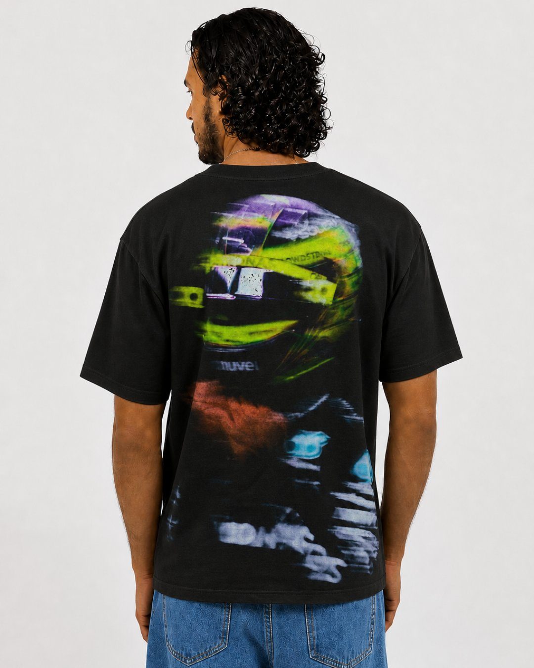 Camiseta Oversized Lewis Hamilton Neon Helmet